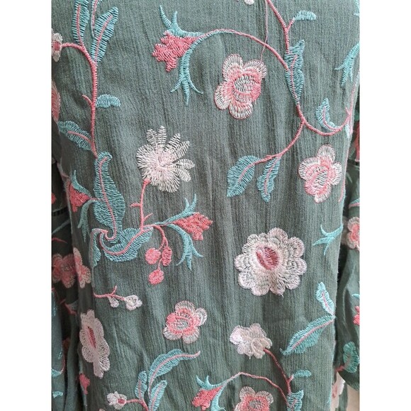 Luxology Women's Size 4 Cold Shoulder Dress Floral Embroidered Boho Bell Sleeves - Picture 4 of 11